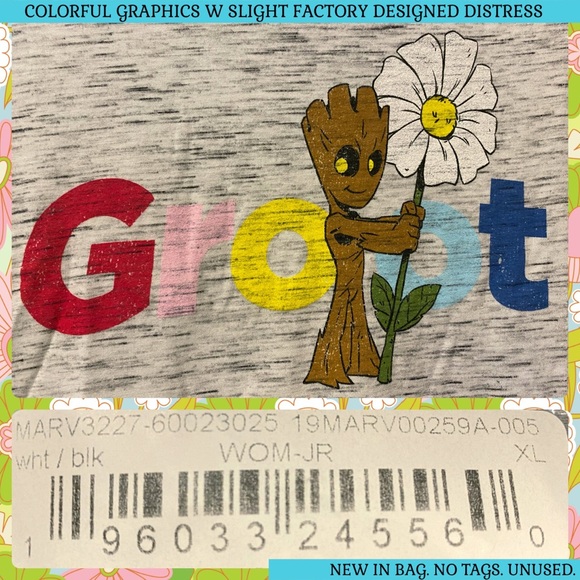 JRS XL NIB FIFTH SUN MARVEL KNIT T SHIRT I AM GROOT ASYM CURVED HEM - Picture 2 of 14